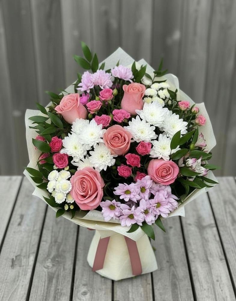Букет цветов из: Альстромерии, Гвоздики, Розы и Хризантемы в Сергиевом Посаде