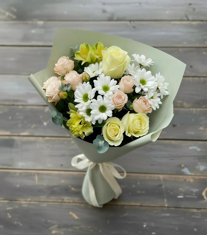 Букет цветов из: Альстромерии, Розы и Хризантемы в Сергиевом Посаде