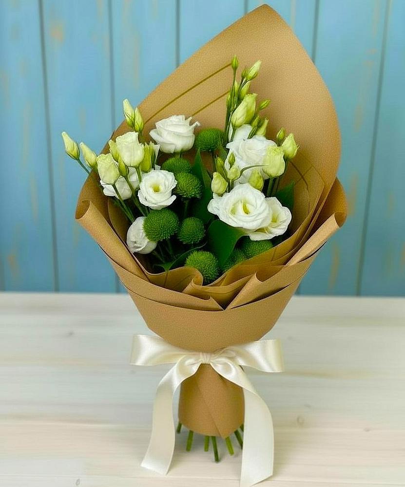 Букет цветов из: Хризантемы и Лизиантусы в Сергиевом Посаде