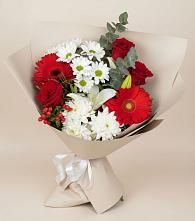 Букет цветов из:  Розы, Хризантемы, Герберы и Лилии в Сергиевом Посаде