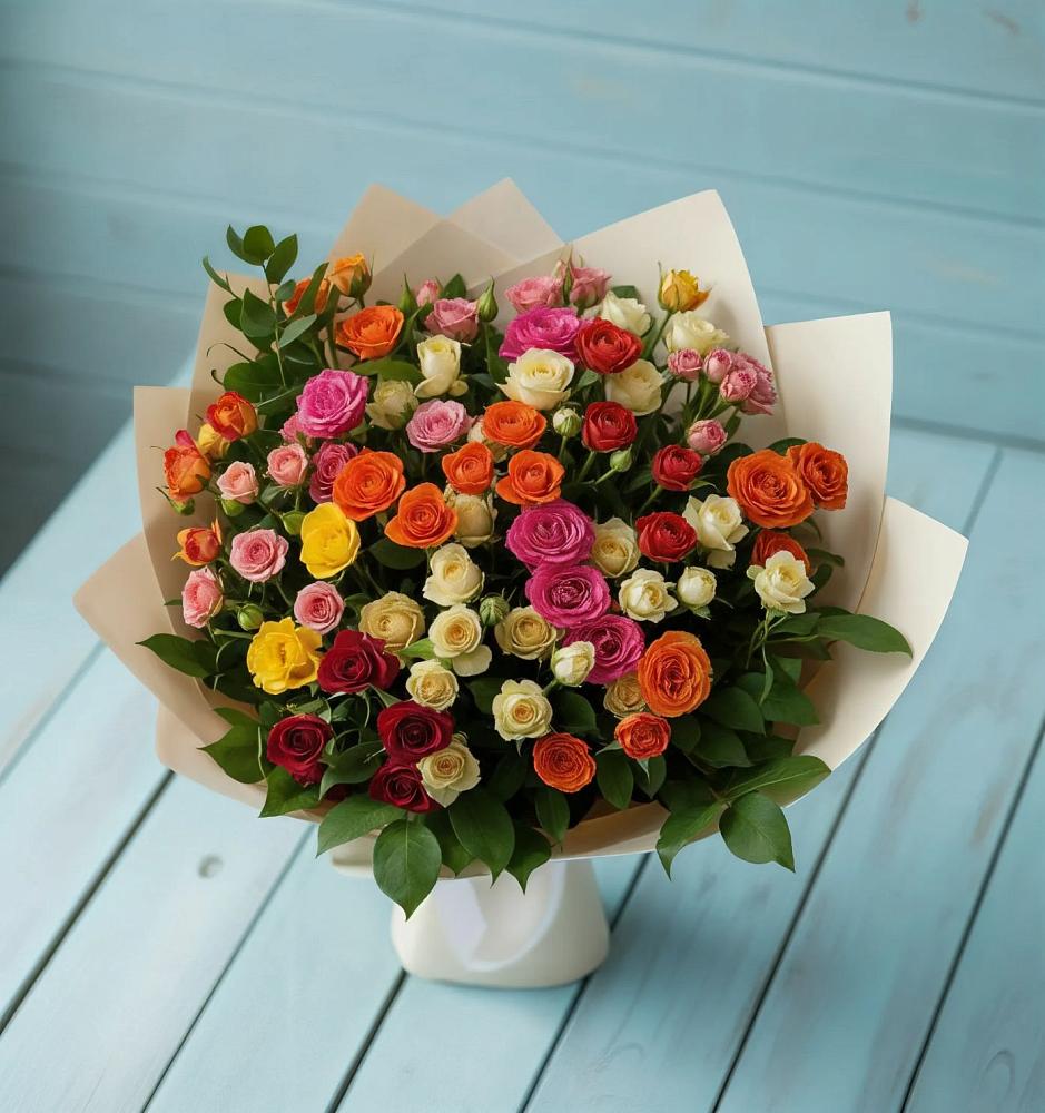 Букет Микс из разноцветных кустовых роз в Сергиевом Посаде