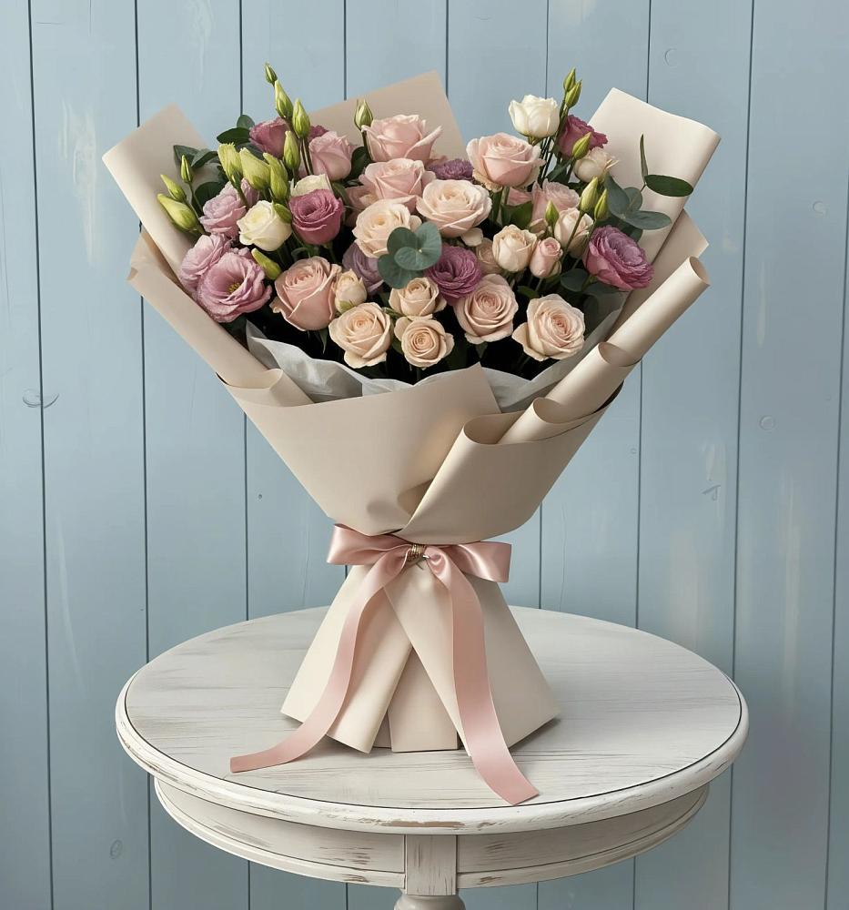 Букет цветов из: Розы и Лизиантусы в Сергиевом Посаде