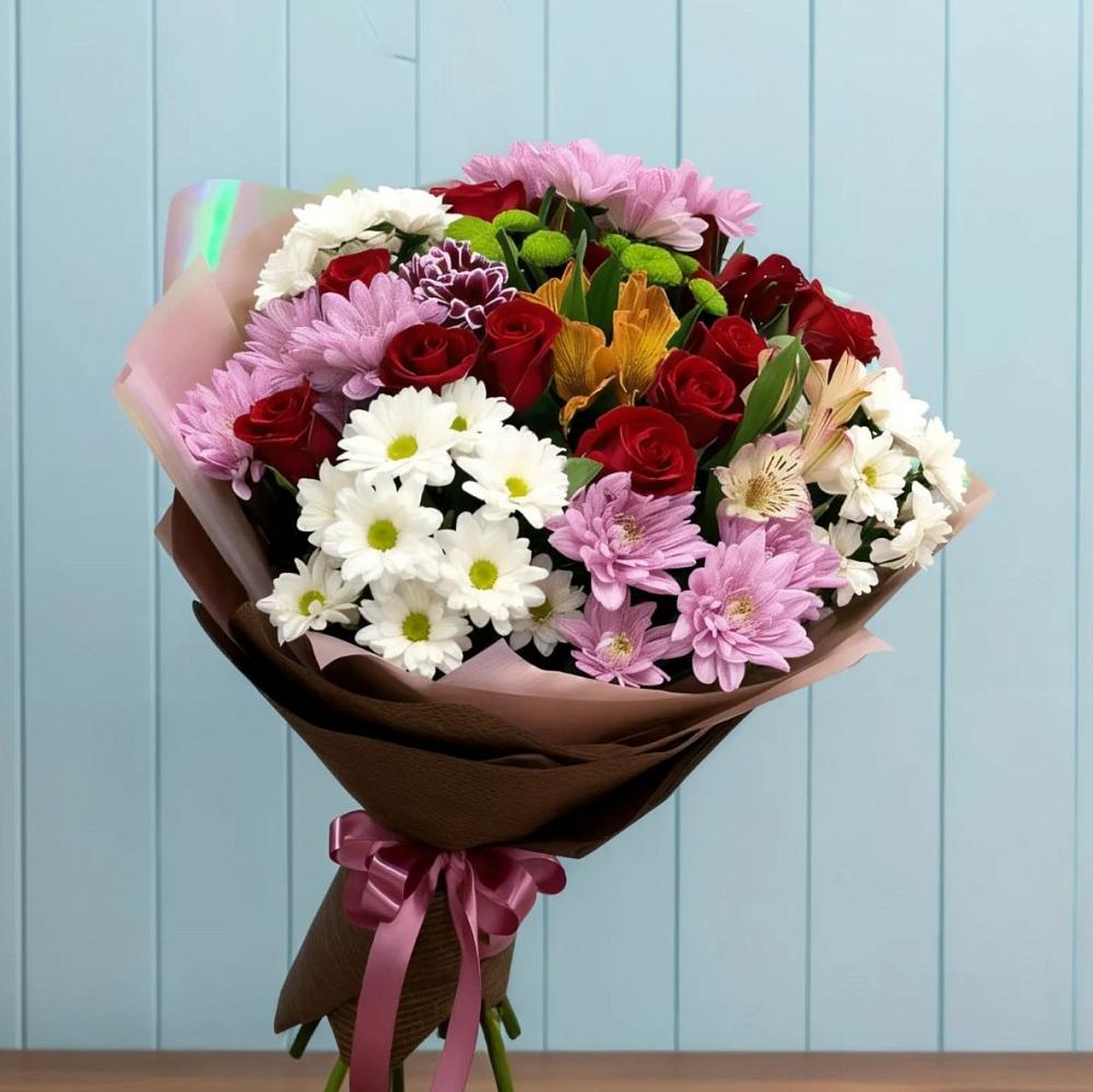 Букет цветов из: Розы, Хризантемы и Альстромерии в Сергиевом Посаде