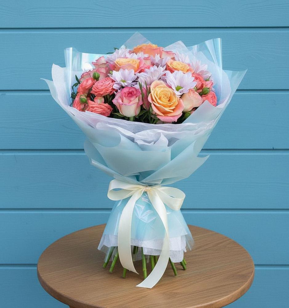 Букет цветов из: Хризантемы и Розы в Сергиевом Посаде