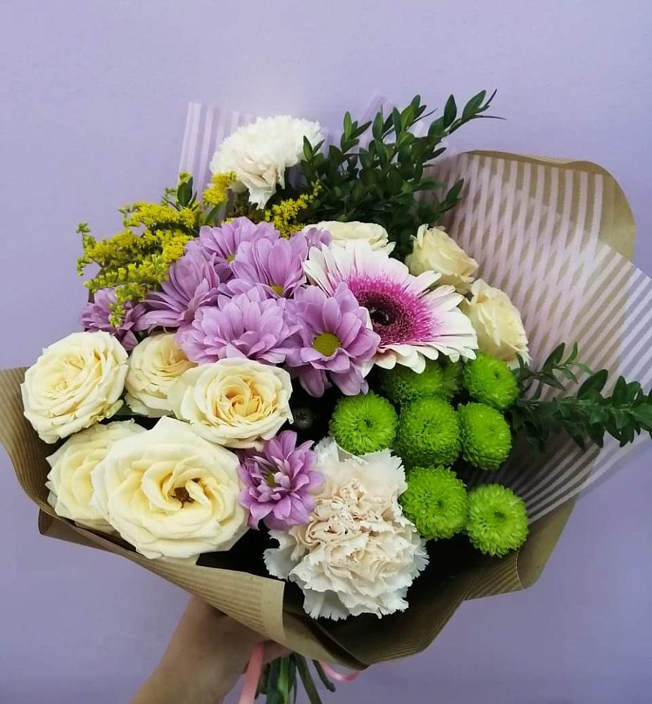 Букет цветов из: Хризантемы, Розы, Гвоздики и Герберы в Сергиевом Посаде